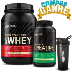 Compre Whey 100% Gold (909g) + Creatina (300g) - Optimun Nutrition e Ganhe 01 Coqueteleira