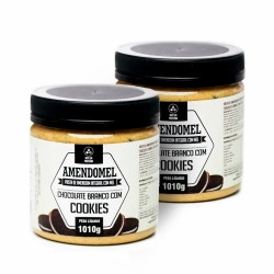 Kit 2 Unidades Pasta de Amendoim Integral com Mel Sabor Chocolate Branco com Cookies (1010g) - AmendoMel
