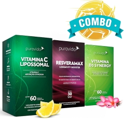 Combo Resveramax (30 caps) + Vitamina C Lipossomal (60 caps) + Vitamina D3 Synergy (60 caps) - Pura Vida