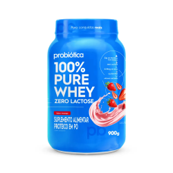 100% Pure Whey Zero Lactose Sabor Morango (900g) - Probitica