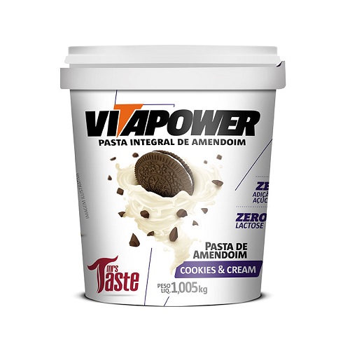 Pasta de Amendoim Integral Cookies & Cream (1kg) - VitaPower Valid 07/2025