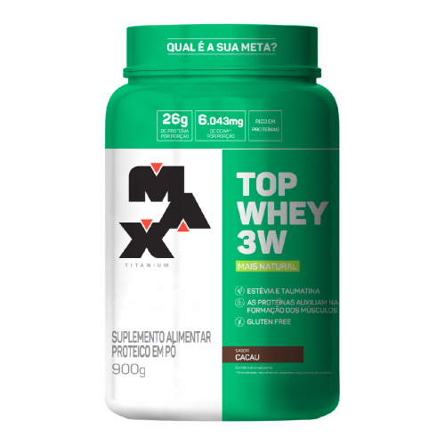 Top Whey 3W Mais Natural Sabor Cacau (900g) - Max Titanium
