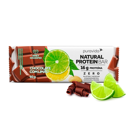 Natural Protein Bar Sabor Chocolate com limão (60g) - Pura Vida