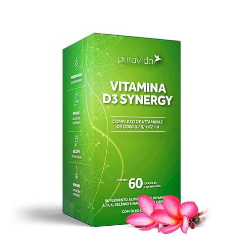 Vitamina D3 Synergy (60 Cápsulas) Pura Vida Corpo & Vida