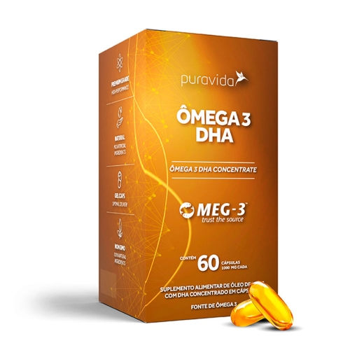 ômega 3 DHA (60 Cápsulas) Pura Vida Corpo & Vida Suplementos Alimentares e Vitaminas Corpo