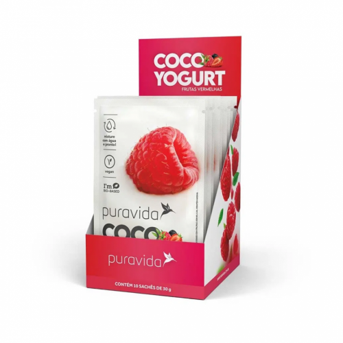 Coco Yogurt Sabor Frutas Vermelhas (1 cx com 10 Sachês de 30g) - Pura Vida