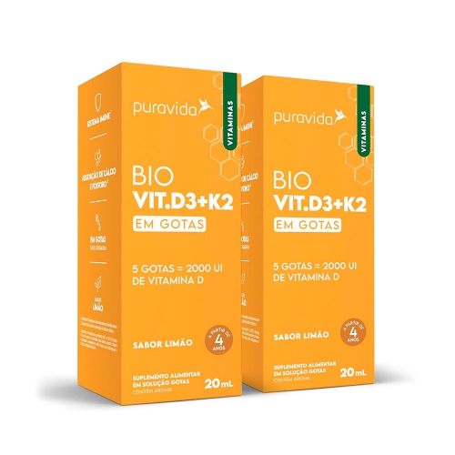 Kit 2un Bio Vit D3 + K2 (20ml) - Pura Vida
