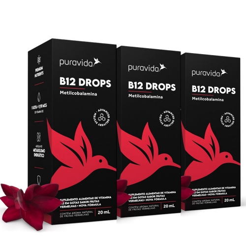 Kit 3 un B12 Drops Metilcobalamina (20ml) Pura Vida Corpo & Vida Suplementos Alimentares e