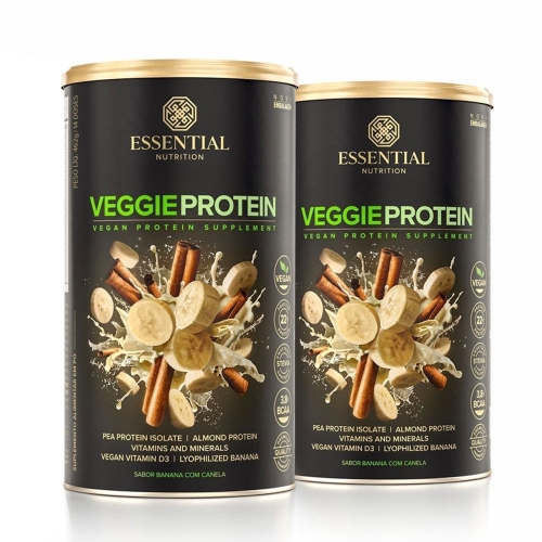 Kit 2unid Veggie Protein Sabor Banana com Canela - Proteína 100% Vegetal (450g) - Essential