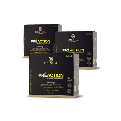 Kit 3unid Pre-Action Sabor Abacaxi com hortelã (Cx com 20 Sachês de 27g) Essencial Nutrition