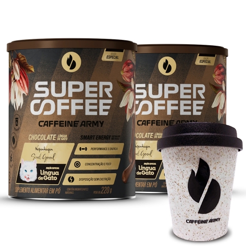 Compre 2un SuperCoffee Sabor Língua de Gato 220g) - Caffeine Army e Ganhe Copo