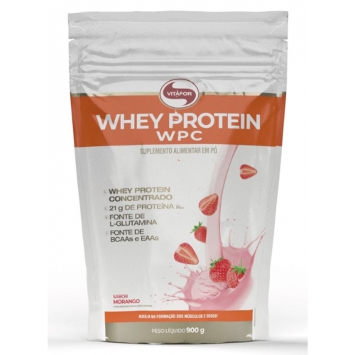 Whey Protein WPC Pouch Sabor Morango (900g) - Vitafor