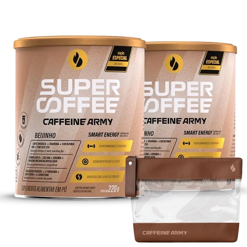 Compre 2un SuperCoffee Sabor Beijinho (220g) - Caffeine Army e Ganhe Necessaire Transp