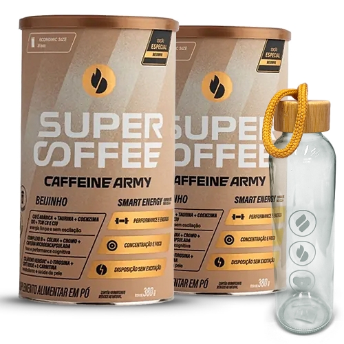 Compre 2un SuperCoffee Sabor Beijinho (380g) - Caffeine Army e Ganhe Garrafa de vidro