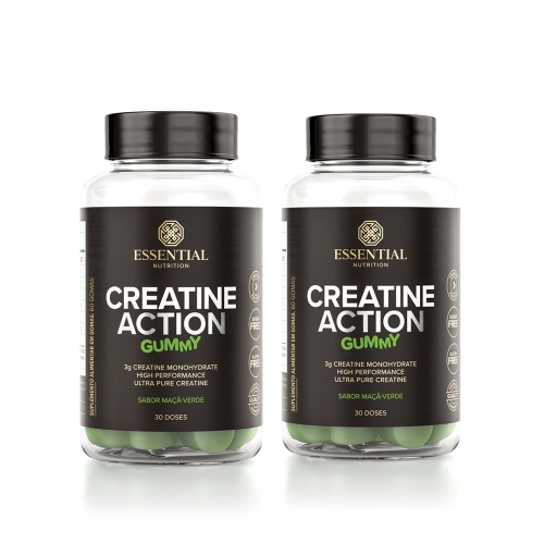Kit 2un Creatine Action Sabor Maça Verde (60 Gomas) - Essential Nutrition