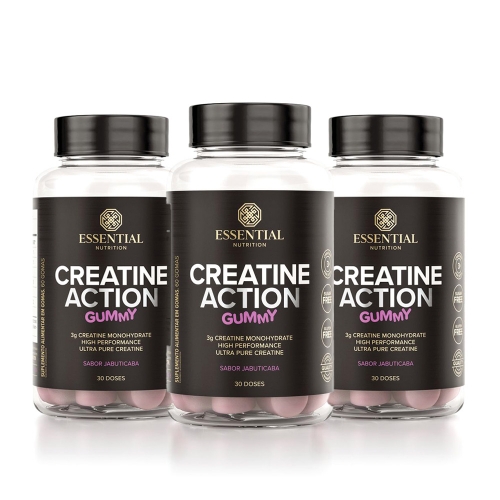 Kit 3un Creatine Action Sabor Jabuticaba (60 Gomas) - Essential Nutrition