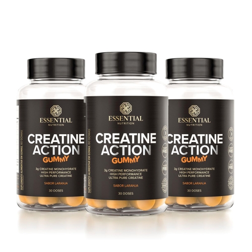 Kit 3un Creatine Action Sabor Laranja (60 Gomas) - Essential Nutrition