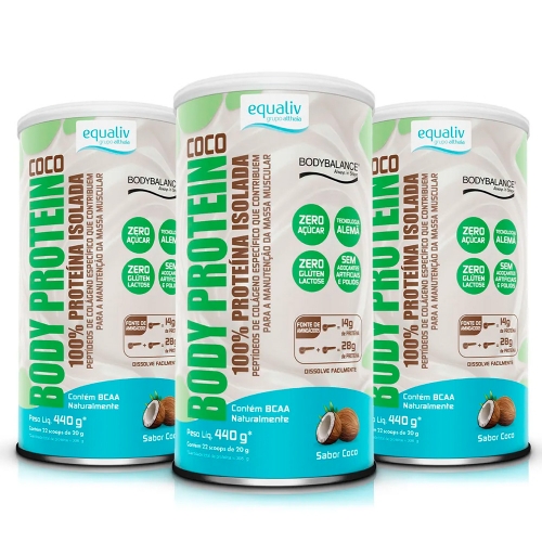 Kit 3uni Body Protein Sabor Coco (440g) - Equaliv