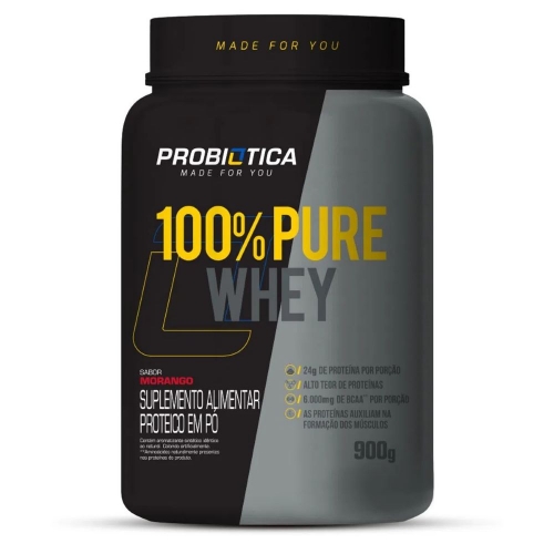 100% Pure Whey Protein Sabor Morango (900g) - Probiótica